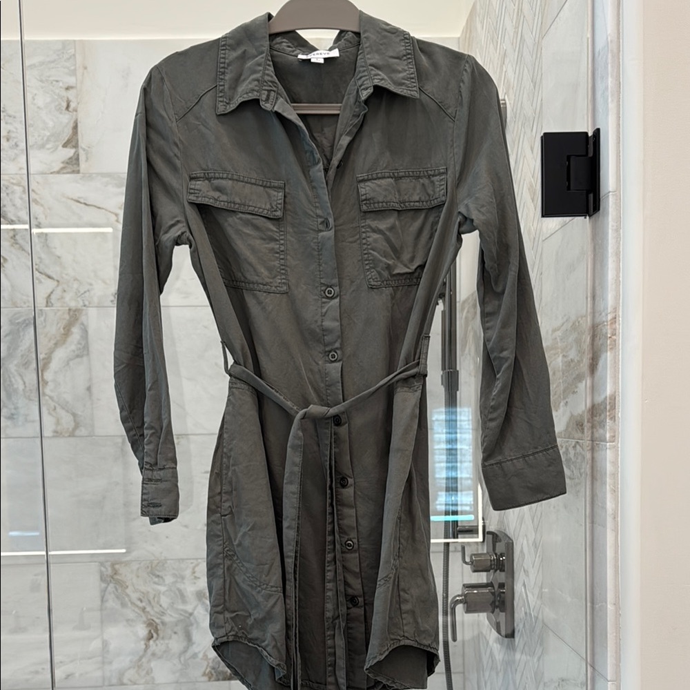 Women's Army Green Belted Shirt Dress